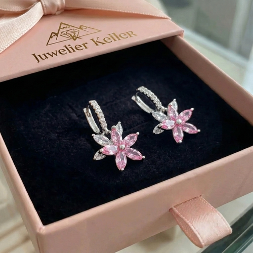 Amara Blütenohrringe in Pink | Weissgold