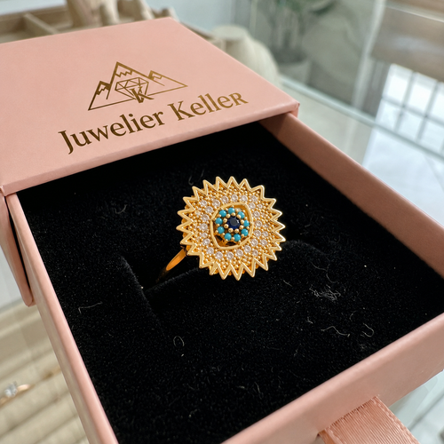 Saphir Sonnenstrahlen Drehring | Gold