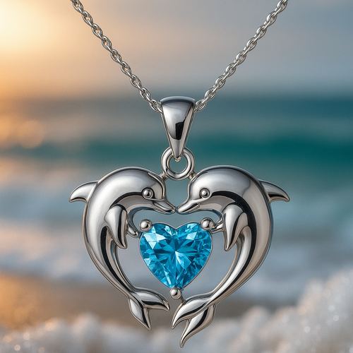 Doppelte Silberne Halskette mit Delfinen der Liebe