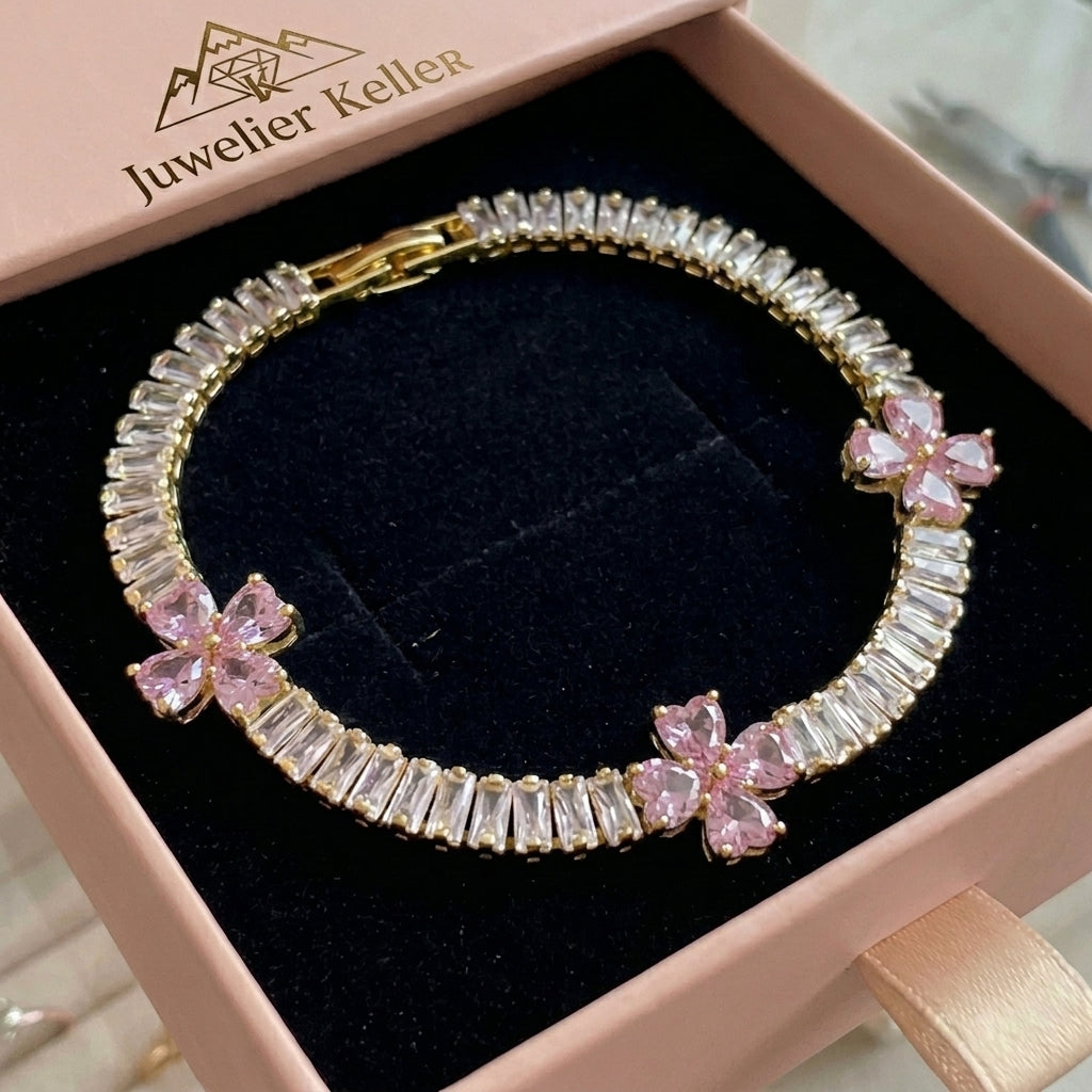 Herzarmband mit Amethyst und Kleeblatt | Gold