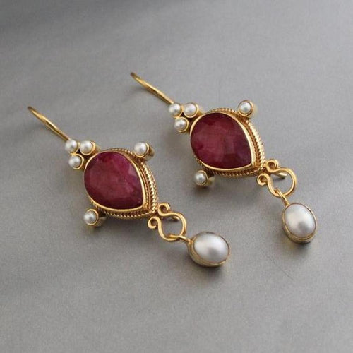 Vintage Ohrringe mit Rubin und Margarite